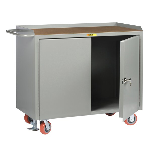 Mobile Bench Cabinet, 36"W, 2 Locking Doors, 1/4" Hardboard over Steel
